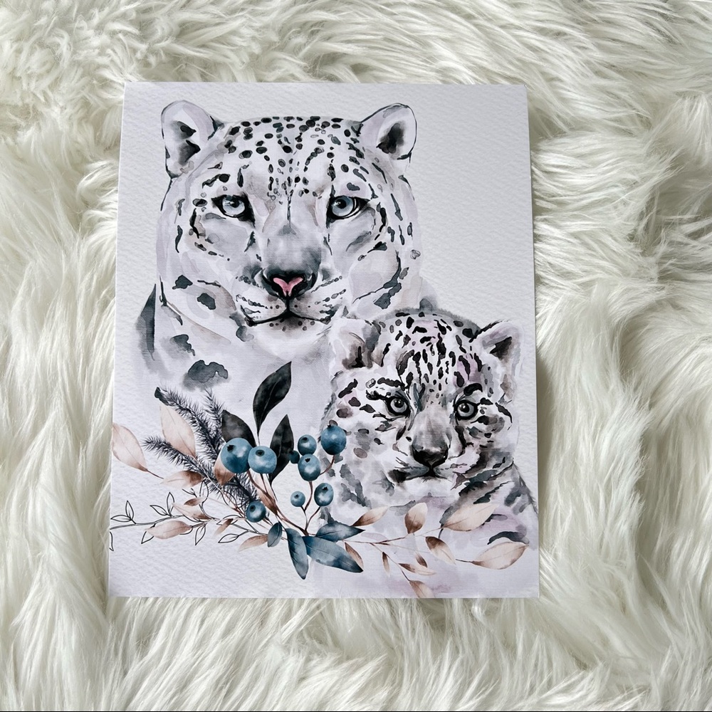 Wall Art Print Watercolor Snow Leopard Arctic Poster Unframed - Picture 6 of 12